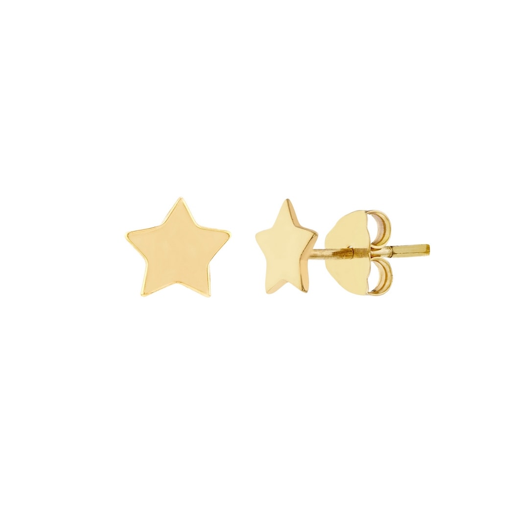 Curata 14k Yellow Gold 8mm Polished Flat Star Stud Earrings