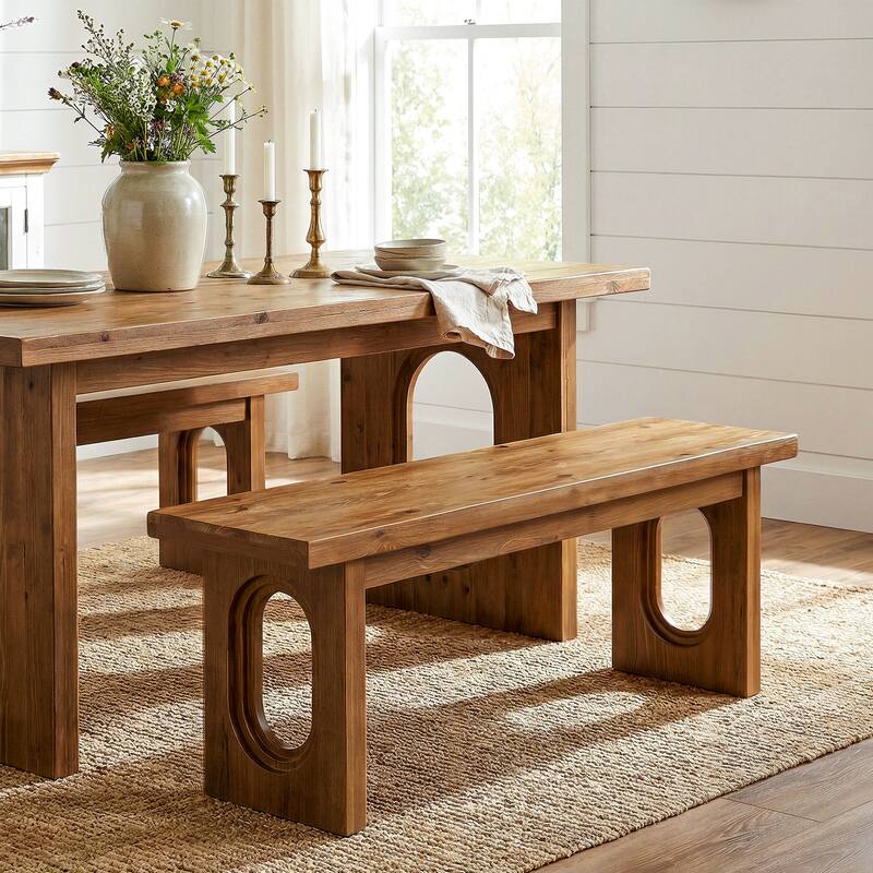 43.3 Inch Solid Wood Dining Bench - 43.31" L x 13.78" W x 17.72" H - natural brown