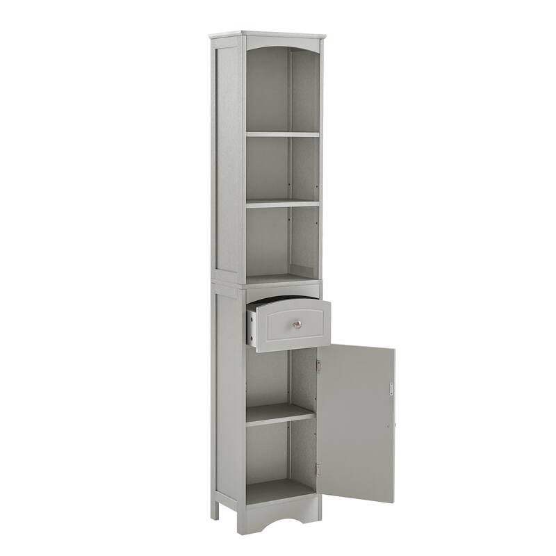 GDFStudio - Tall Bathroom Storage Cabinet, Freestanding with Drawer, Adjustable Shelf, MDF