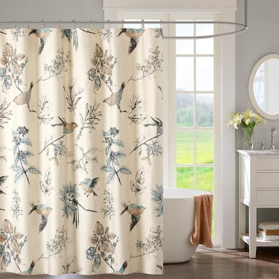 Bird & Leaf Print Shower Curtain for Bathroom, 72x72 Khaki
