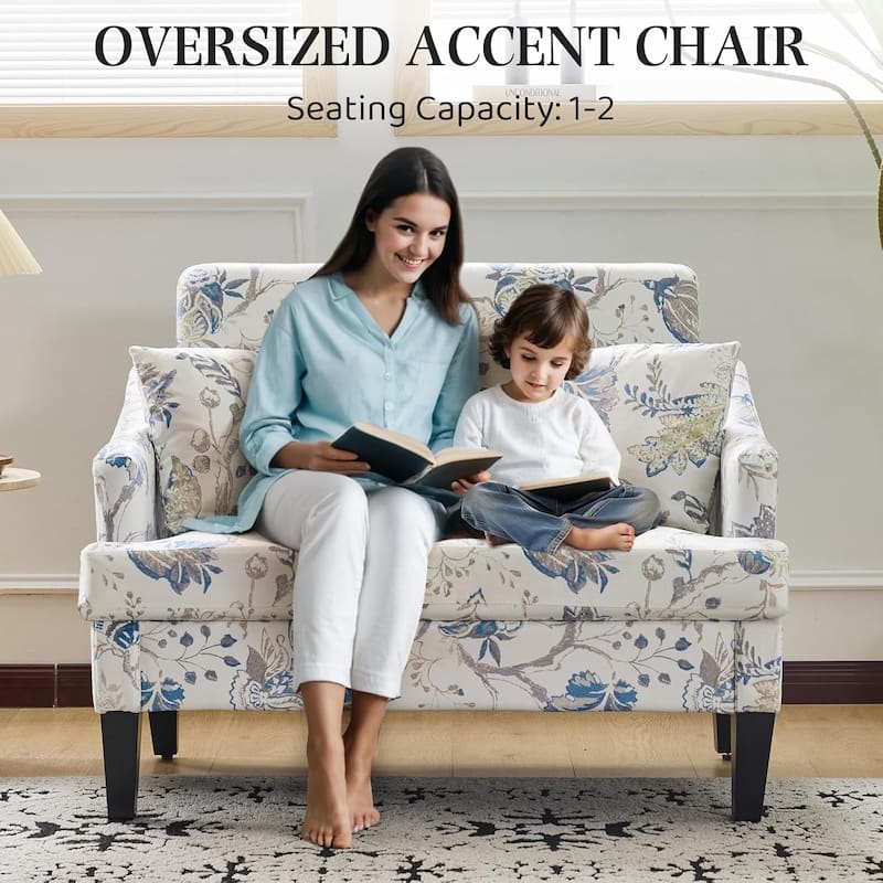 Bezseller Modern Oversized Accent Chair, 33.5'' Wide Seat Upholstered Armchair with Wood Legs and 2 Pillows