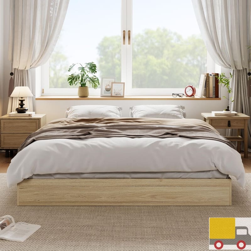 Modern Solid Wood Platform Bed Frame - Full - Natural
