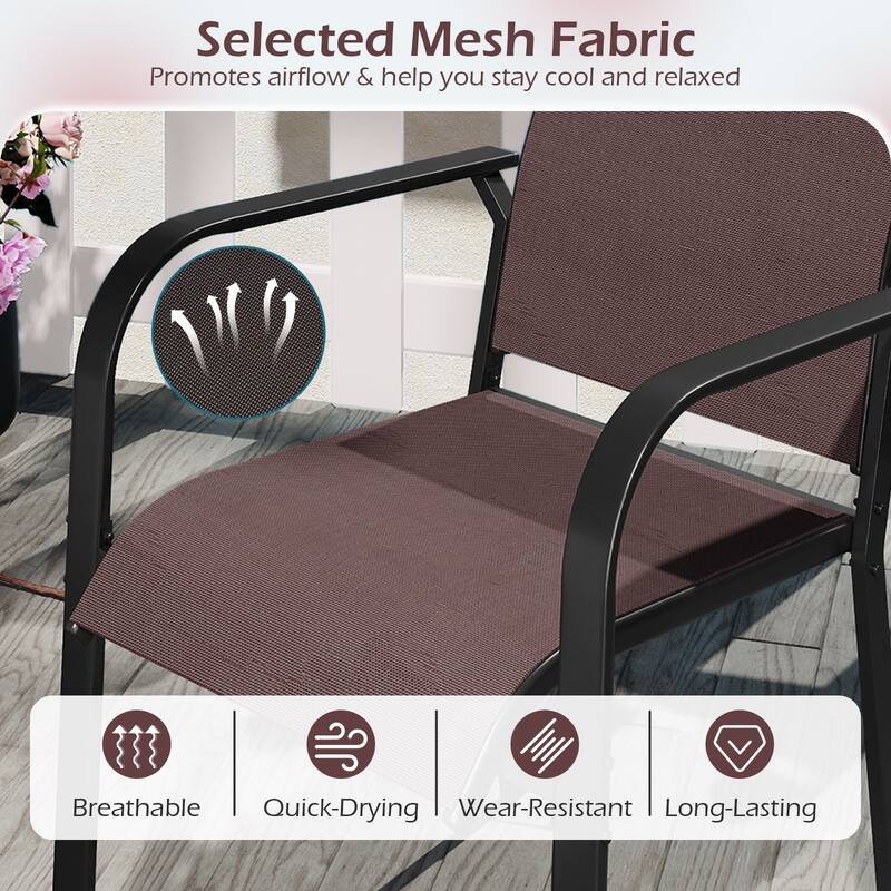 Gymax Patio Dining Chairs Set of 4 Stackable Outdoor Armchairs w/Metal