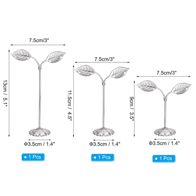 Earring Holder, 3pcs Earring Display Stands Organizer Metal Rack Leaf - Silver