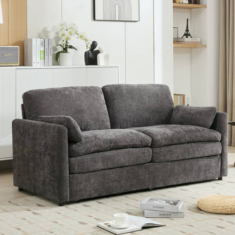 2 Seat Couch Loveseat Sofa with Double-Layered Cushion, Modern Sofa Ergonomic Loveseat Sofa with Lumbar Pillow
