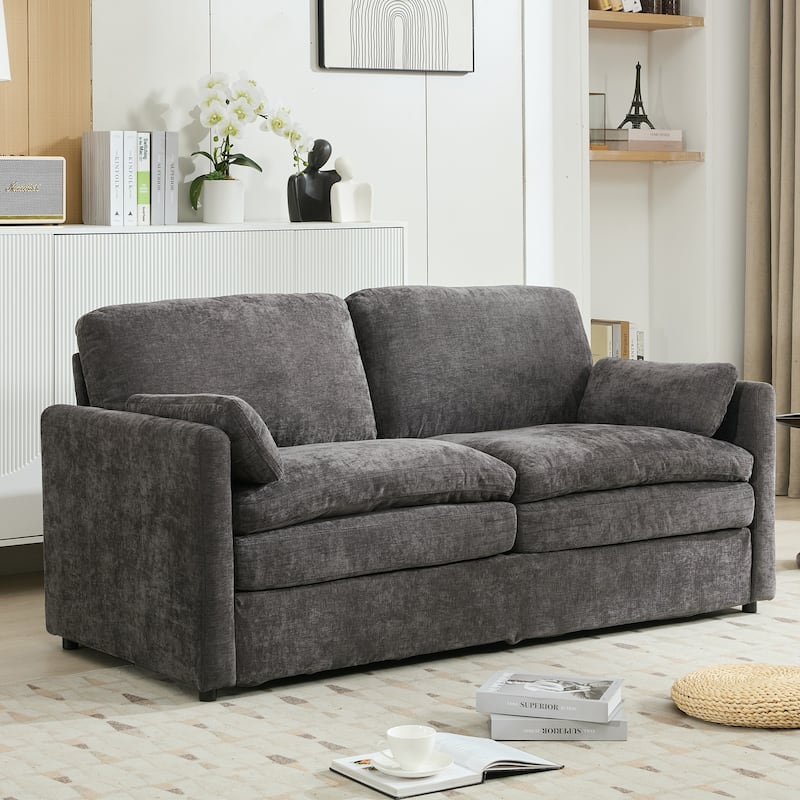 Chenille Loveseat Sofa, Upholstered Tufted Couch with Pillows and Cushion 2 Seater Deep Seat Sofa for Living Room