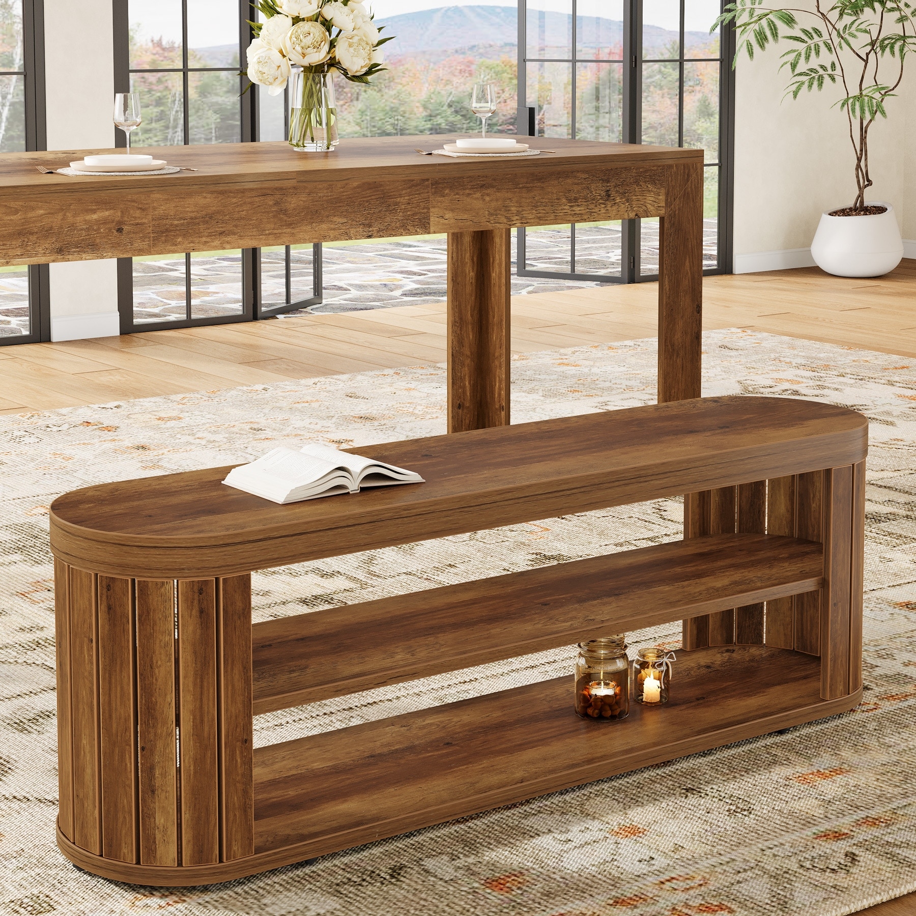 Wood Dining Bench, Shoe Storage Entryway Bench, Bedroom Hallway Living Room End of Bed Stool Accent Bench