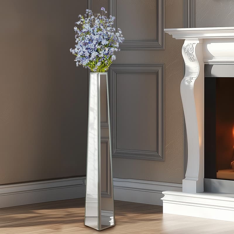 28" Tall Floor Vase Mirror Silver Large Flower Vases