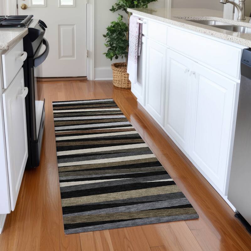 Premium Washable Super Soft Modern Stripes Mayfield Rug - Black - 2'3" x 7'6"