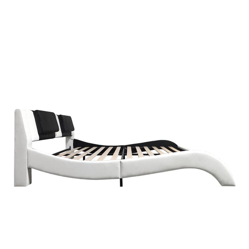 Queen Size Faux Leather Upholstered Platform Bed with led lighting