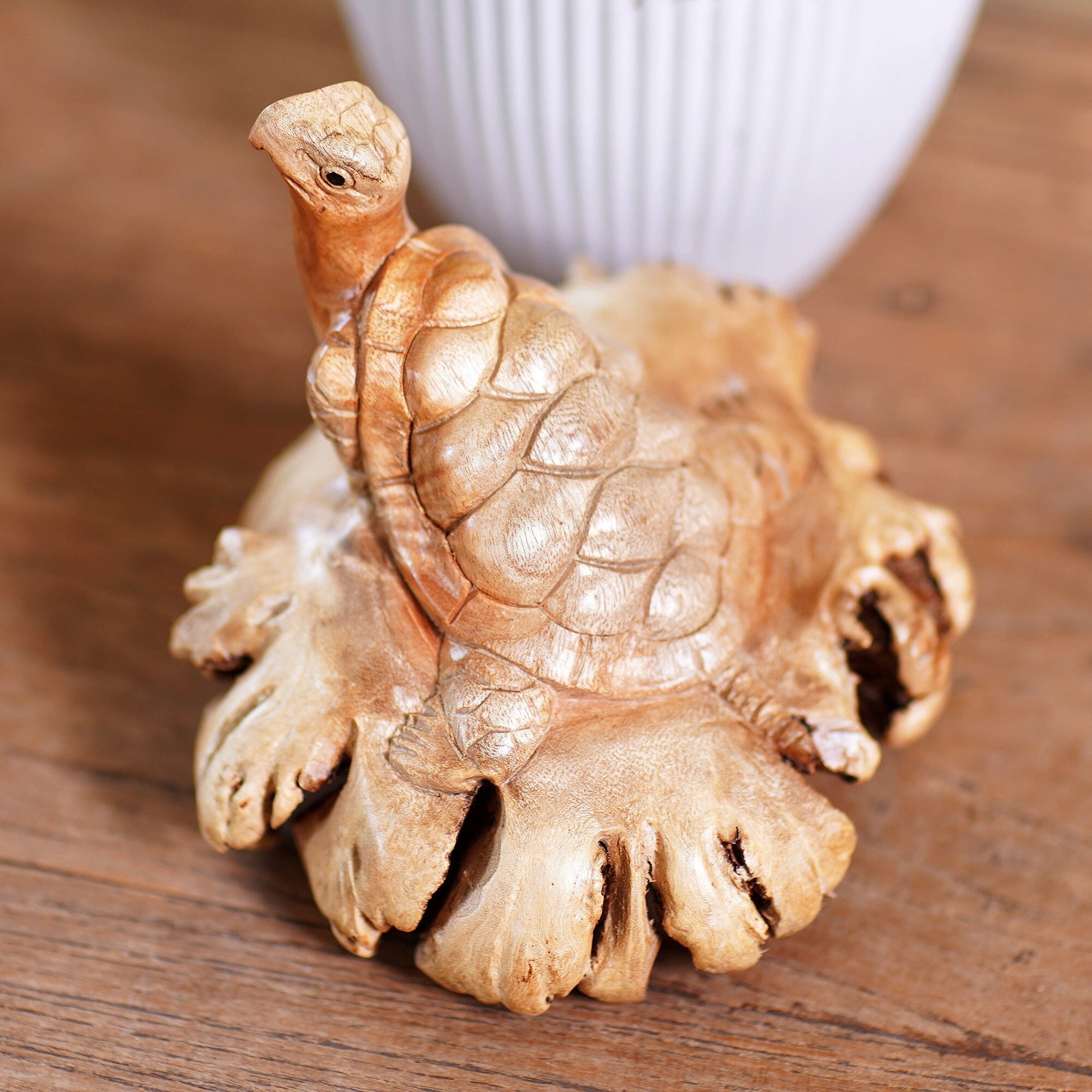 Novica Handmade Struggling Turtle Wood Statuette