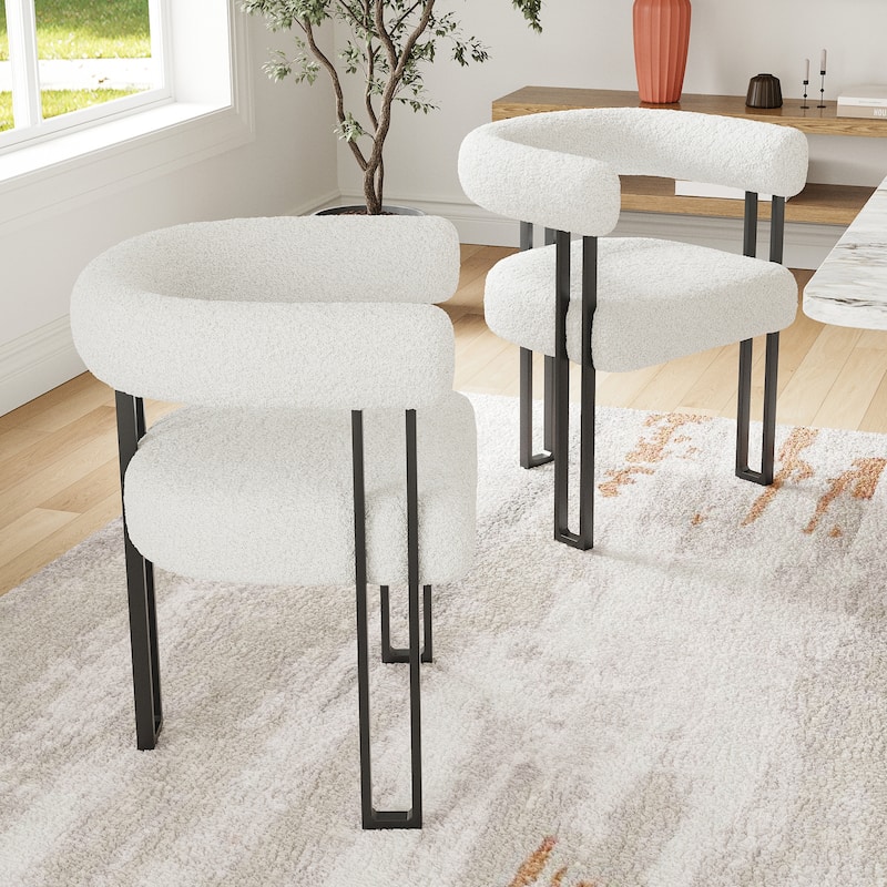 Set of 2 Upholstered Dining Arm Chairs - Beige