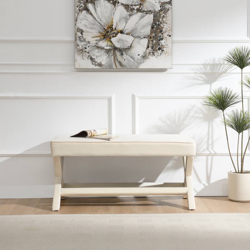 Comfort Double Bench Upholstered in Velvet Fabric,Stool with Stylish X-Crossed Legs,Comfort Cushion with Piping