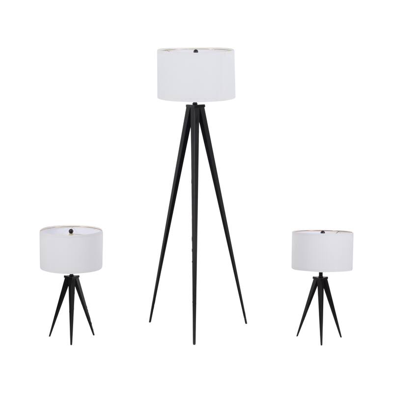 Sagebrook Home Black Modern Set of Three Metal Table & Floor Tripod Lamps - 16" x 16" x 60" - 16" x 16" x 60" - Black