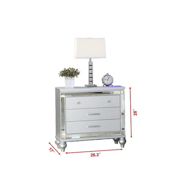 dimension image slide 1 of 26, Sterling 4PC/5PC Contemporary Bedroom Set with Mirror Accents and LED Enhancements