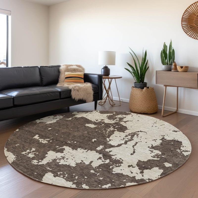 Premium Washable Super Soft Absstract Contempo Mayfield Rug - Brown - 8' x 8'