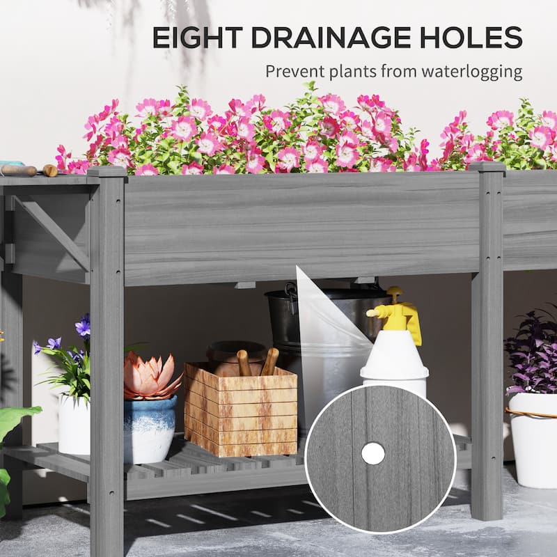 Fir Wood Raised Garden Bed with Bottom Shelf and Moisture-Retaining Liners Foldable Side Table - 81.5" W x 23.2" D x 30.7" H
