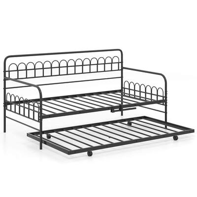 Costway Twin Daybed with Trundle Curved Backrest & Armrests Heavy-duty