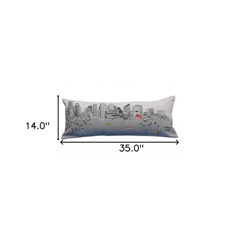 HomeRoots 35" White Boston Daylight Skyline Lumbar Decorative Pillow