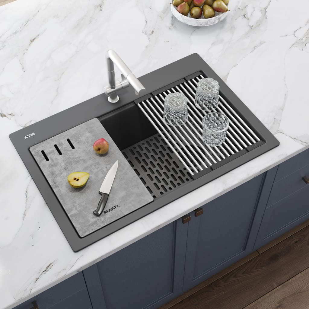 Ruvati 33-inch Granite Composite Workstation Urban Gray Drop-in Topmount Kitchen Sink - 33" X 22"