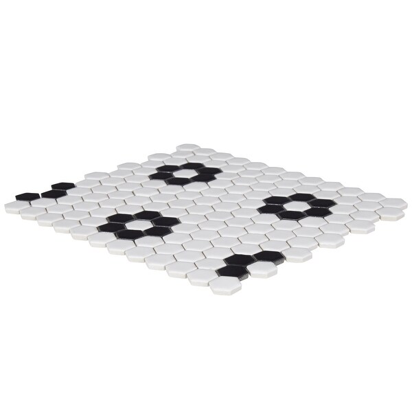 Industry Tile Blossom Hex White w/ Black 1-Inch Flower Mosaic Tile