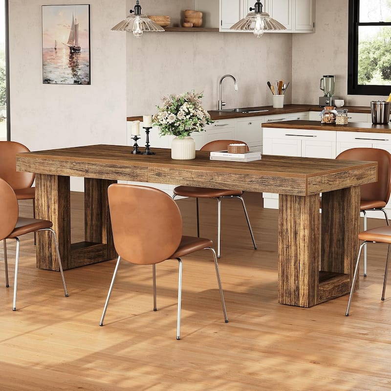 86.6 Inches Extra Long Dining Table with Sturdy Legs for 2-6 People, Farmhouse Rectangular Wooden Dinner Table
