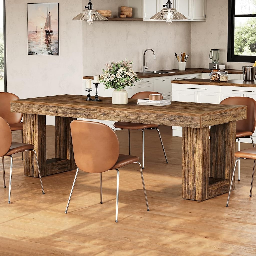86.6 Inches Farmhouse Extra Long Dining Table with Sturdy Legs for 2-6 People, Rectangular Wooden Kitchen Table