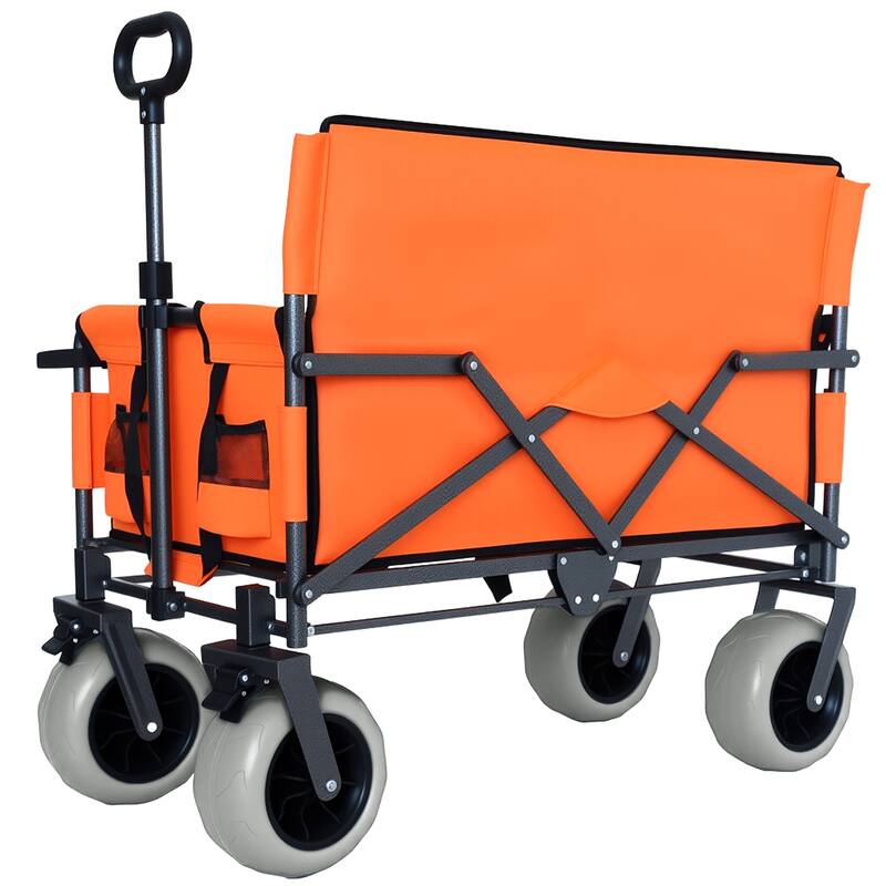 3-in-1 Folding Wagon Cart with Bench Seat & Rear-Mounted Folding Tabletop