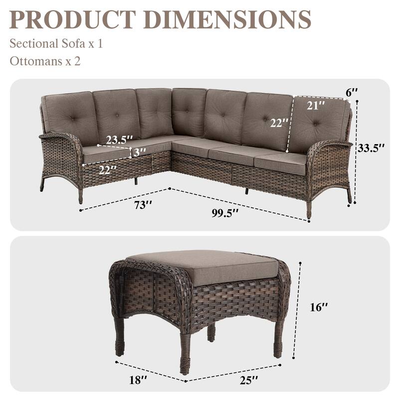 Outdoor L-Shaped Patio Furniture Set with Ottoman