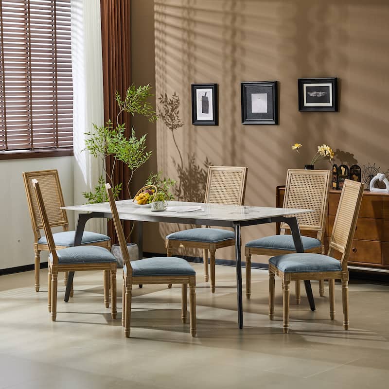 French Country Dining Chairs w/ Rustic Weathered Finish & Solid Rubberwood Frame - Set of 2