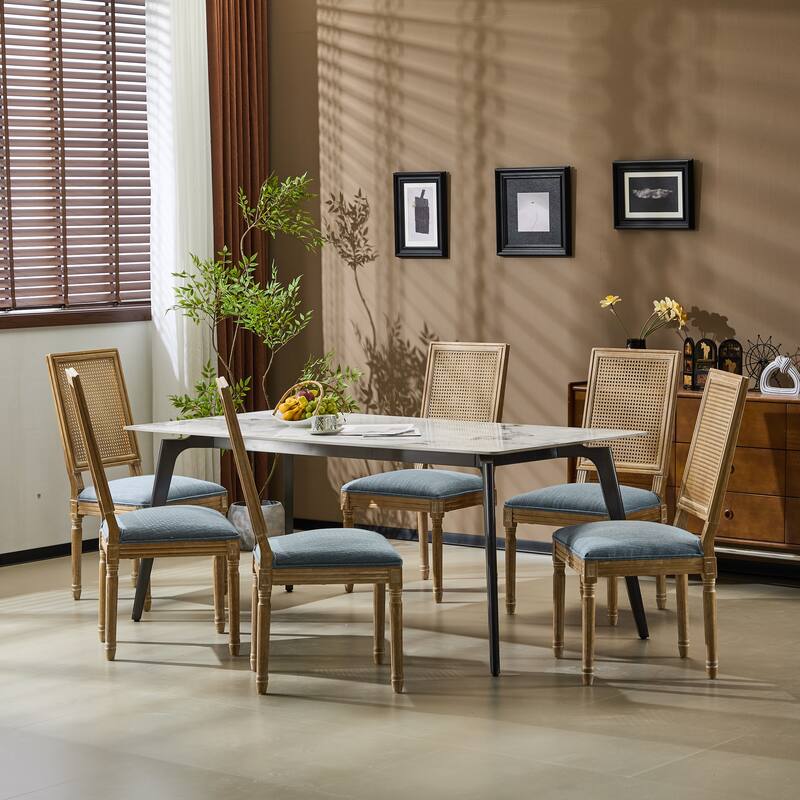 Modern 6 Piece Rattan Dining Chair with Backrest Cushions Wooden Legs for Dining Room Kitchen Living Room Bedroom