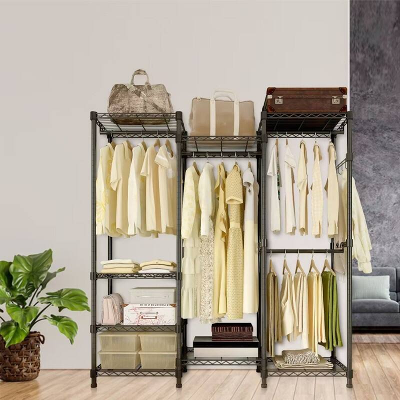 Freestanding Metal Wire Garment Rack Wardrobe Black