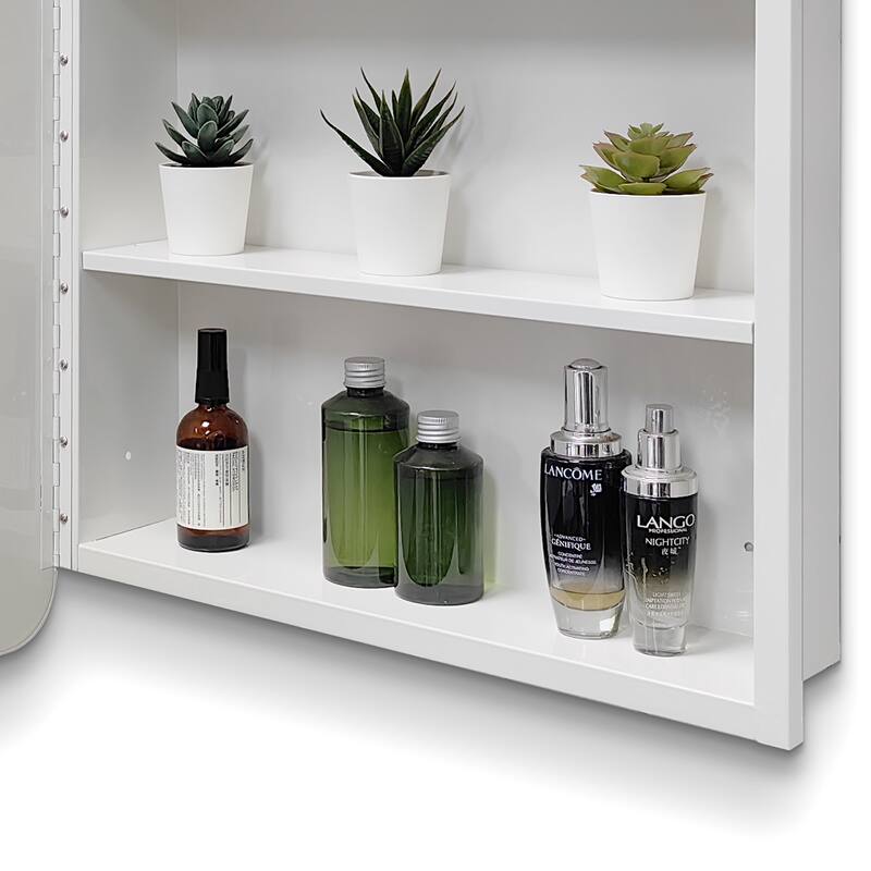 24X32 Inch White Metal Framed Wall Mount Or Recessed Bathroom Medicine Cabinet With Mirror