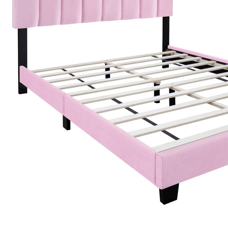 Pink Modern Velvet Upholstered Platform Bed with Adjustable Features for Bedroom