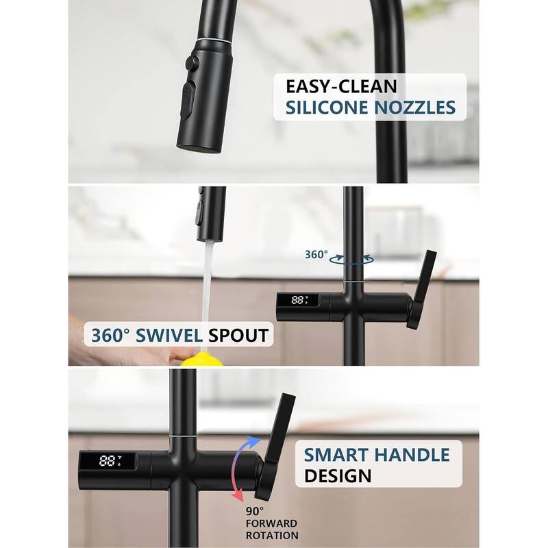 Lefton Touchless Pull-Out Kitchen Faucet, Hands Free Motion Sensor Activated, Battery-Free Temperature Display, KF2206