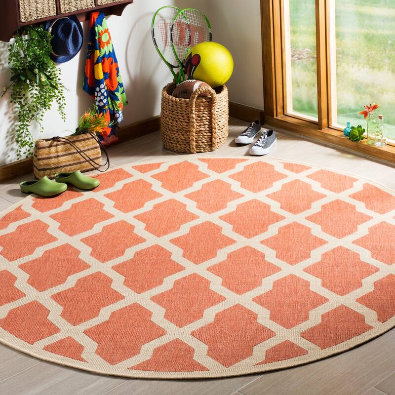 SAFAVIEH Linden Shirleyann Trellis Indoor/ Outdoor Patio Backyard Rug - 6'7" Round - Rust/Creme