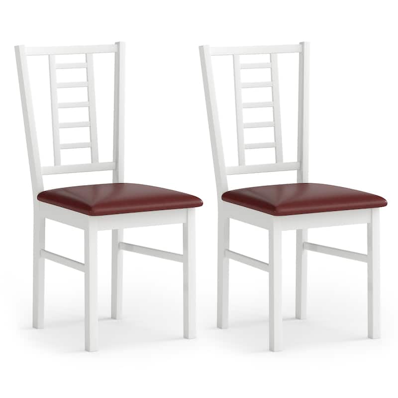 Gymax Wood Dining Chairs Set of 2 w/Rubber Wood Frame Padded Seat - White