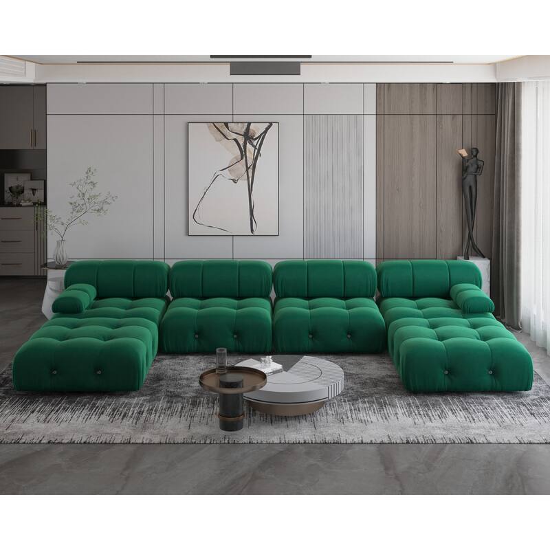 138'' Modern Velvet Upholstery U-shaped Sectional Sofa - Green