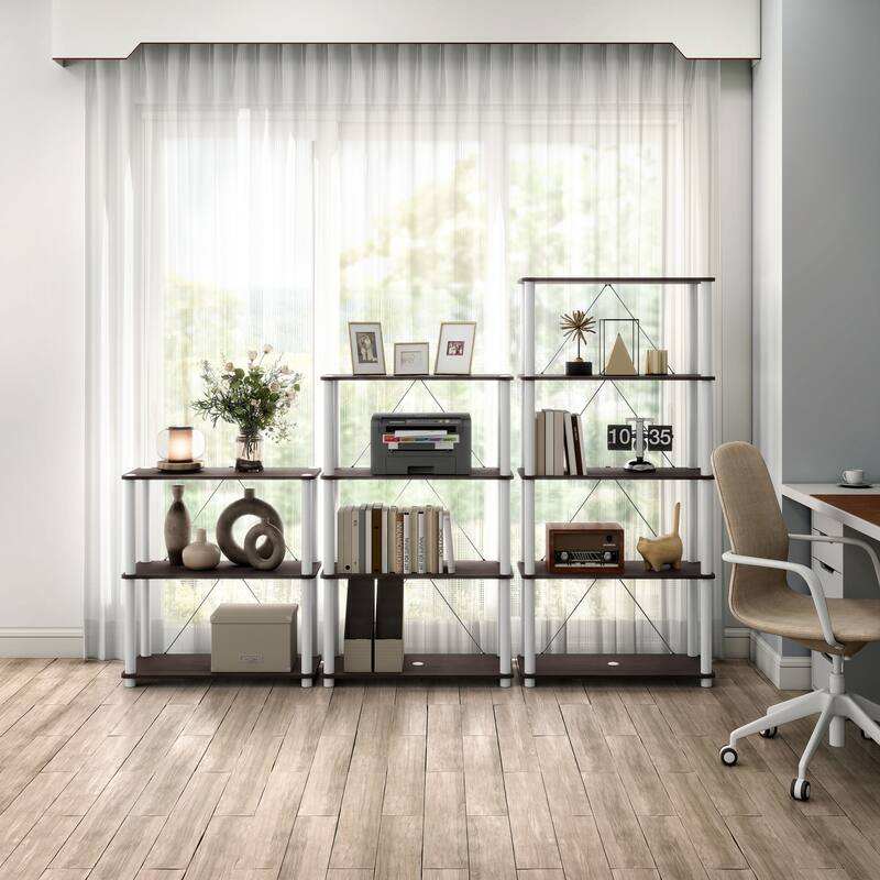DH BASIC Modern Wood Shelving Unit with storage - Tier Shelves, Cube Ladder Shelf by Denhour