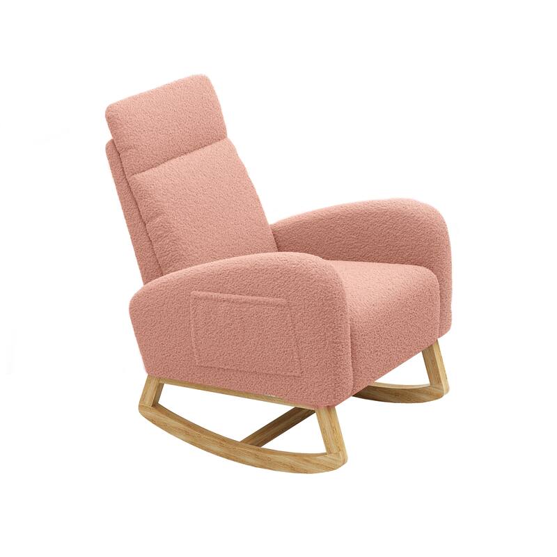 Modern Teddy Fabric Rocking Chair With Right Pocket For Indoor