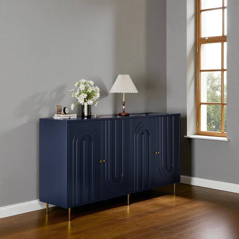 Modern 4-Door Lacquered Sideboard Buffet Cabinet with Gold Legs, Adjustable Shelves for Living Room or Dining Room