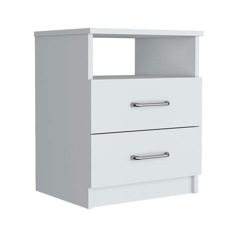 Modern Black Nightstand, 2 Drawers, and 1 Open Shelf, 12.9"x16.02"x19.9", Durable Design