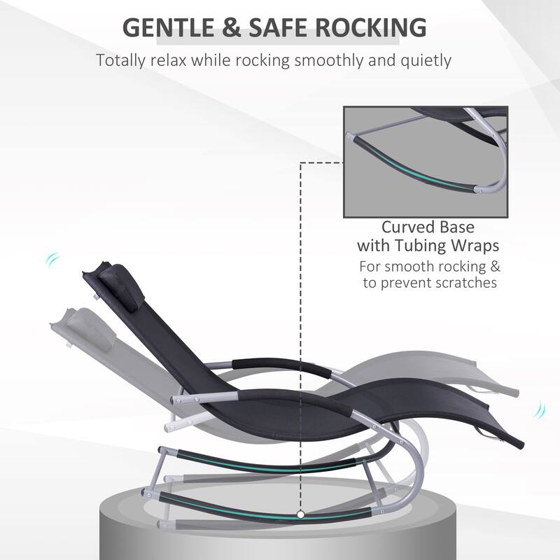 Outsunny Zero Gravity Rocking Chair Outdoor Chaise Lounge Chair Recliner Rocker - Black