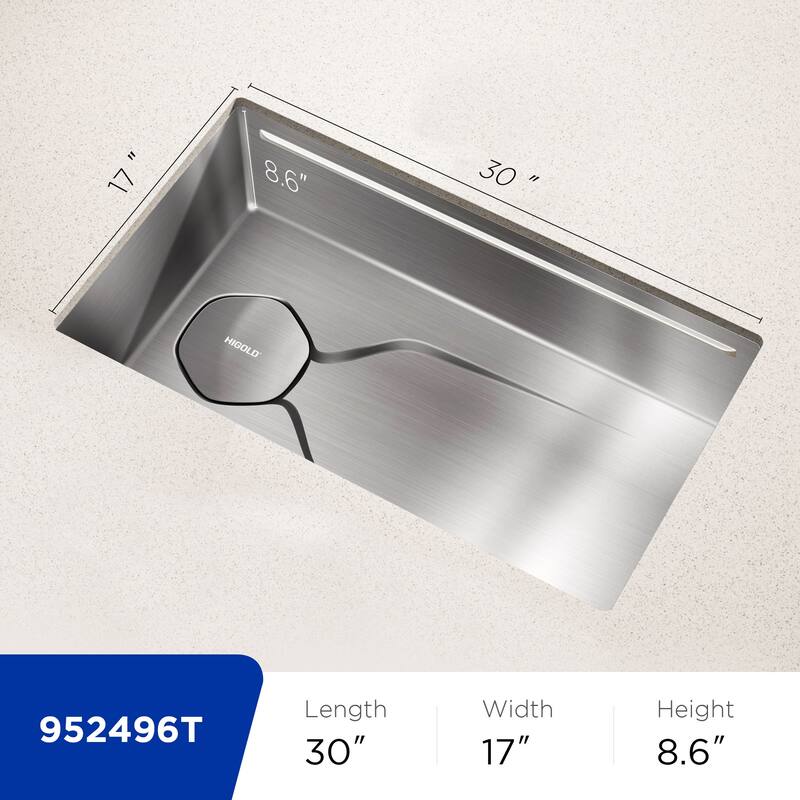 HIGOLD LS1.0 Pro 30" L Workstation Sink Undermount Single Bow Stainless Steel Kitchen Sink