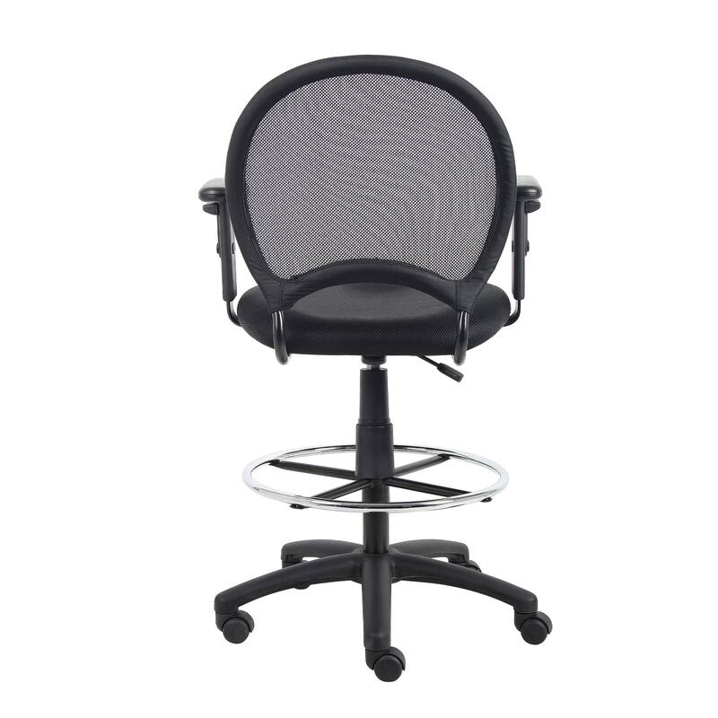 Rea Drafting Stool Chair, Adjustable Arms, Black Mesh, Chrome Footring