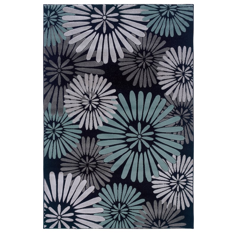 Milan Perth Floral Area Rug - 8' x 10'3" - Black/Turquoise