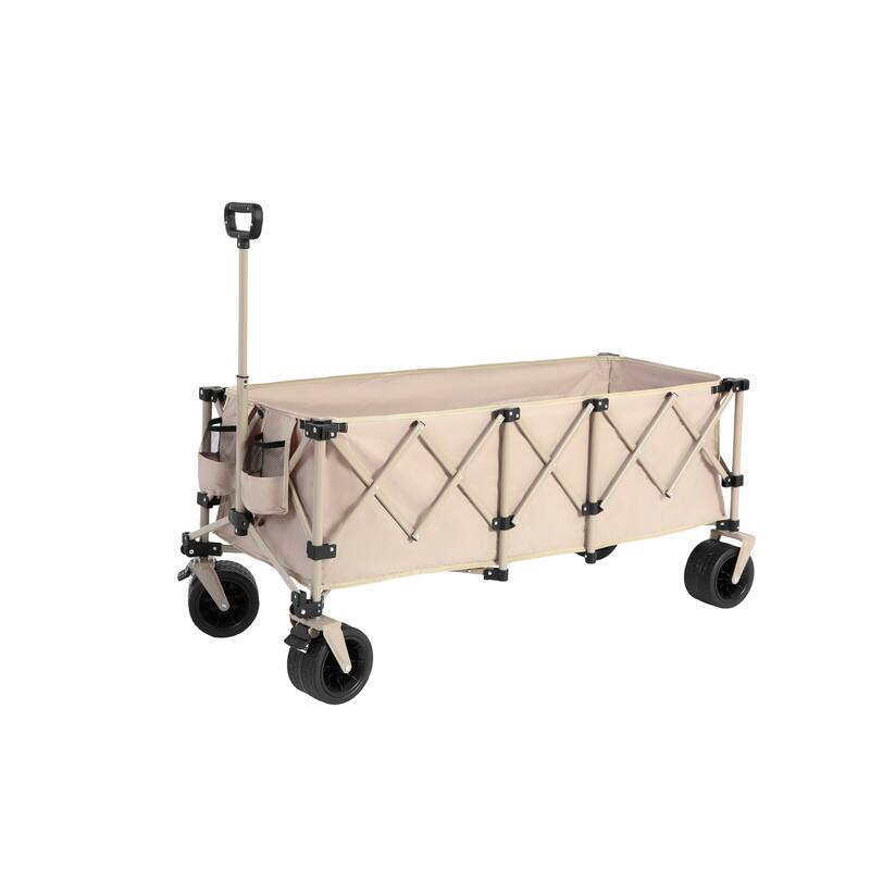 220lbs Weight Capacity Heavy Duty 300L Folding Utility Foldable Extended Wagon with All-Terrain Beach Wheels & Drink Holders