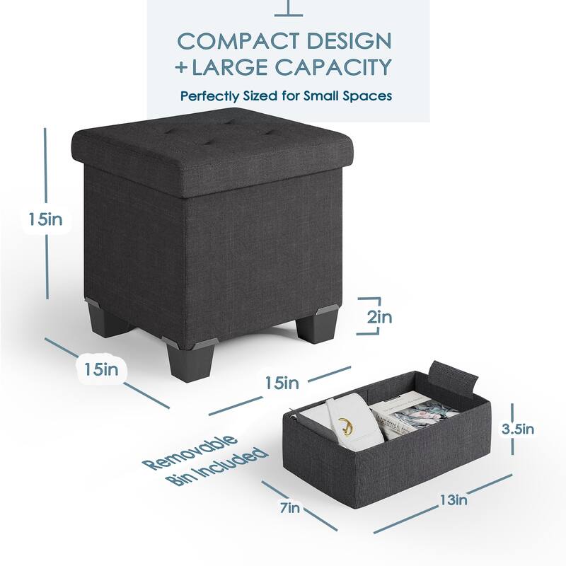 Empyrean Tuffted Folding Foot Rest Storage Ottoman Bench with Storage Bins