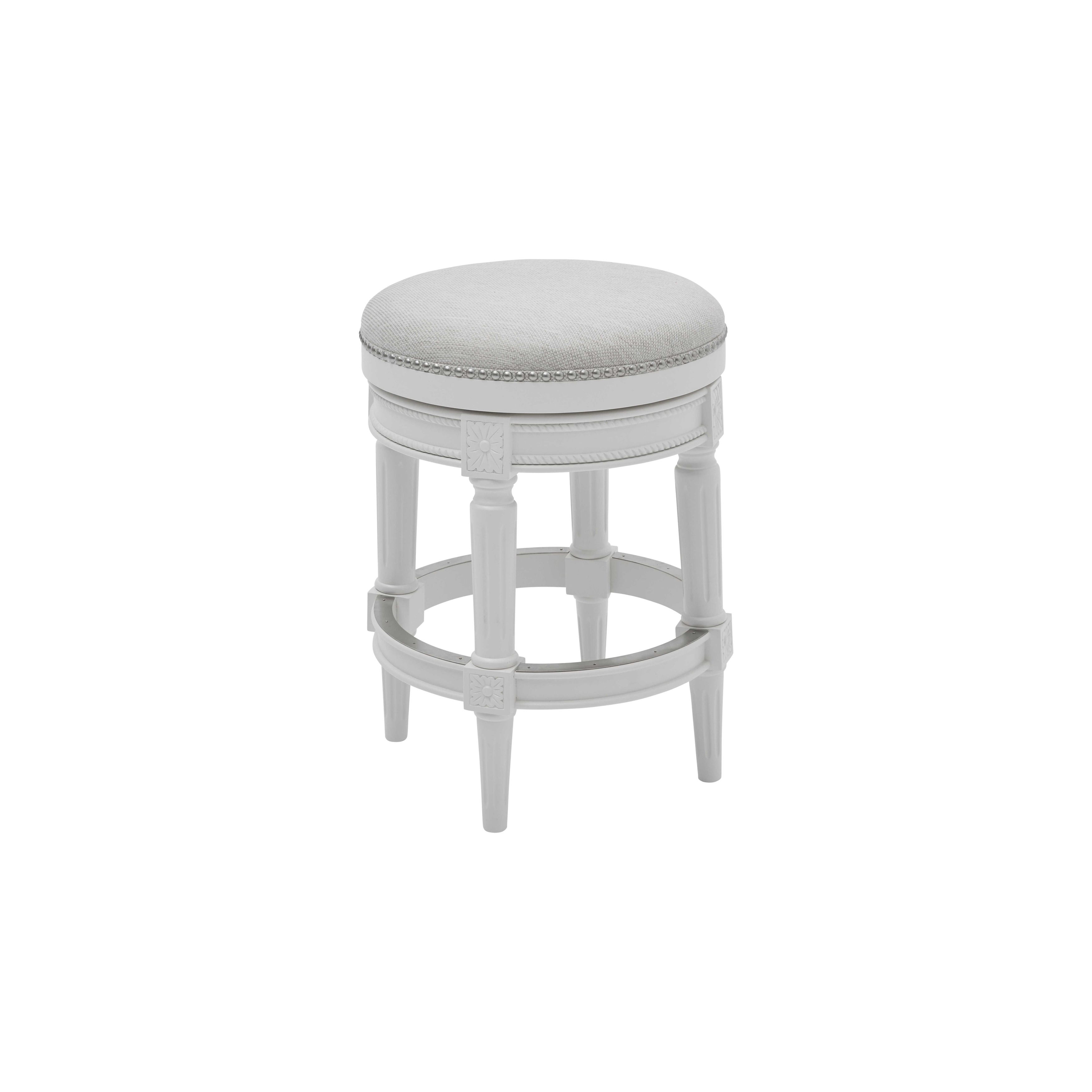 Counter Height Round Counter Stool in Alabaster White Fabric On