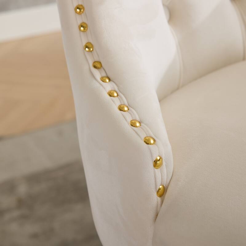 High-end Tufted Solid Wood Contemporary Velvet Upholstered Dining Chair with golden Wood Legs Nailhead Trim 2-Pcs Set